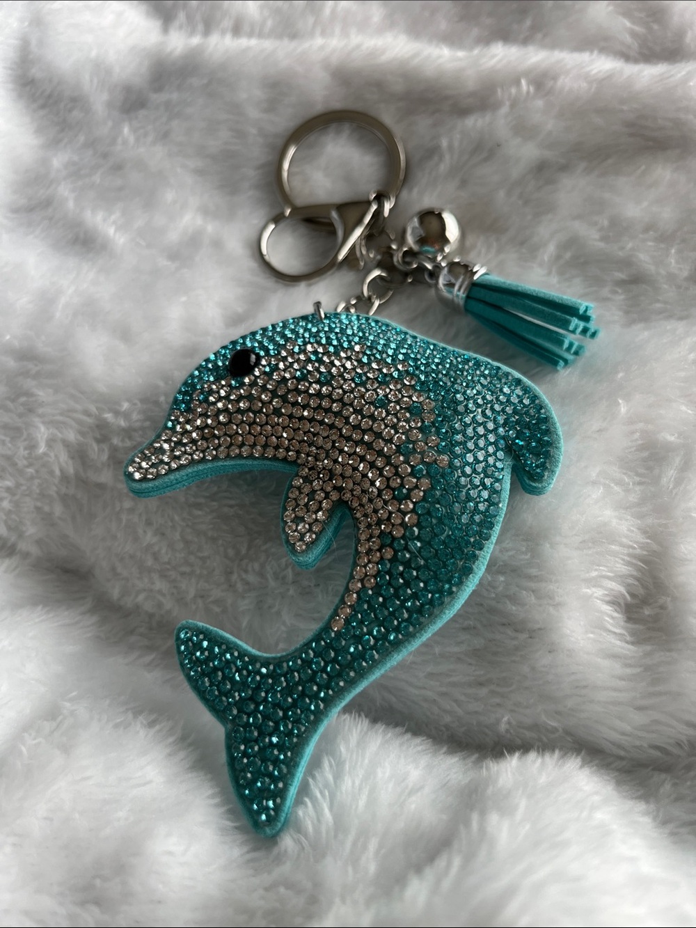 Turquoise Dolphin Crystal Keychain Bag Charm